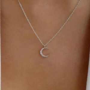 Silver Moon Necklace delicate dainty minimalist